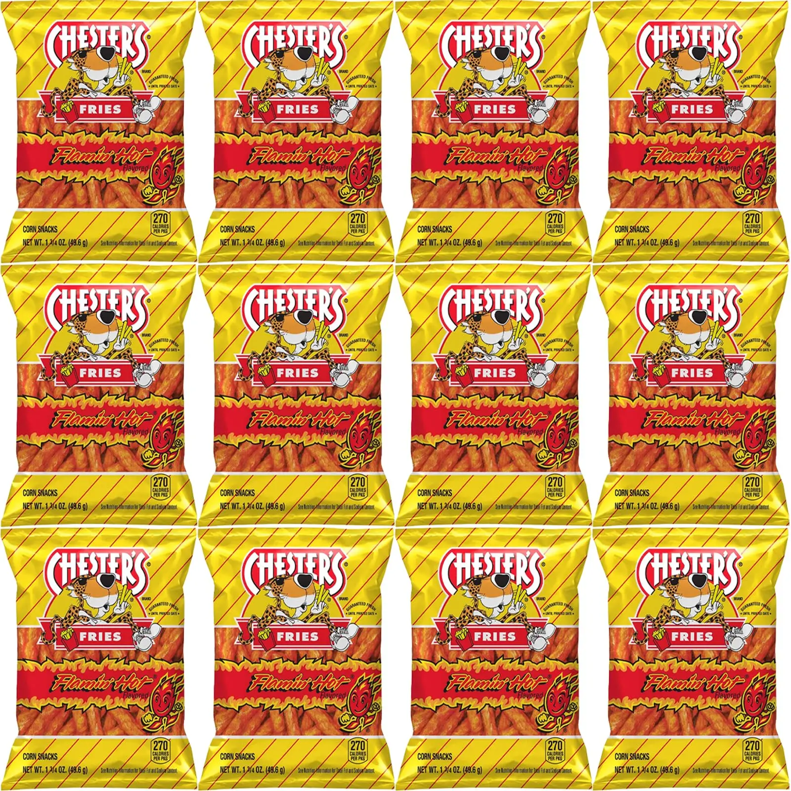 Chester's Flamin' Hot Fries Chips, 1.75 Oz Bags, Pack of 12, Bundled by Shoppyway Snack Crispy Crunchy Flavor Spicy
