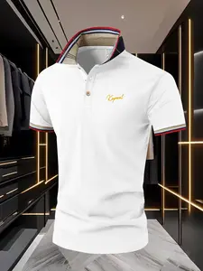 Business Casual Fashion Men's Letter Printed Short Sleeve Polo Shirt for Daily Commuting Gathering and Daily Wear