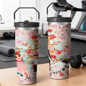 Stainless Steel Water Bottle Pink Nutcracker And Clara Christmas Theme Design For Gym And Outdoor Use