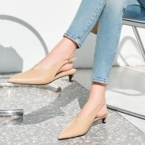 FMEYOA Womens Low Kitten Heels Slingback Closed Pointed Toe V-Cut Business Work Pumps Dress Shoes
