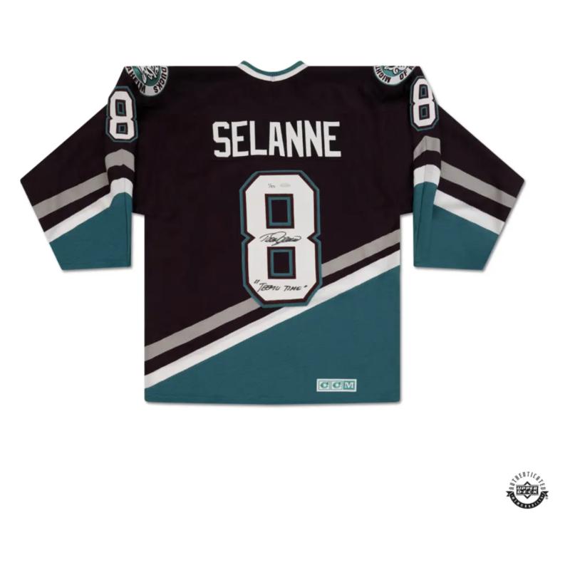 Teemu Selanne Autographed/Inscr Vintage Throwback Mighty Ducks 1997 Jersey UDA LE 25