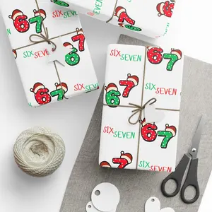 Funny 67 Meme Christmas Wrapping Paper | Six Seven Holiday Gift Wrap | Trendy Meme Paper for Friendsmas, Gag Gifts, or White Elephant