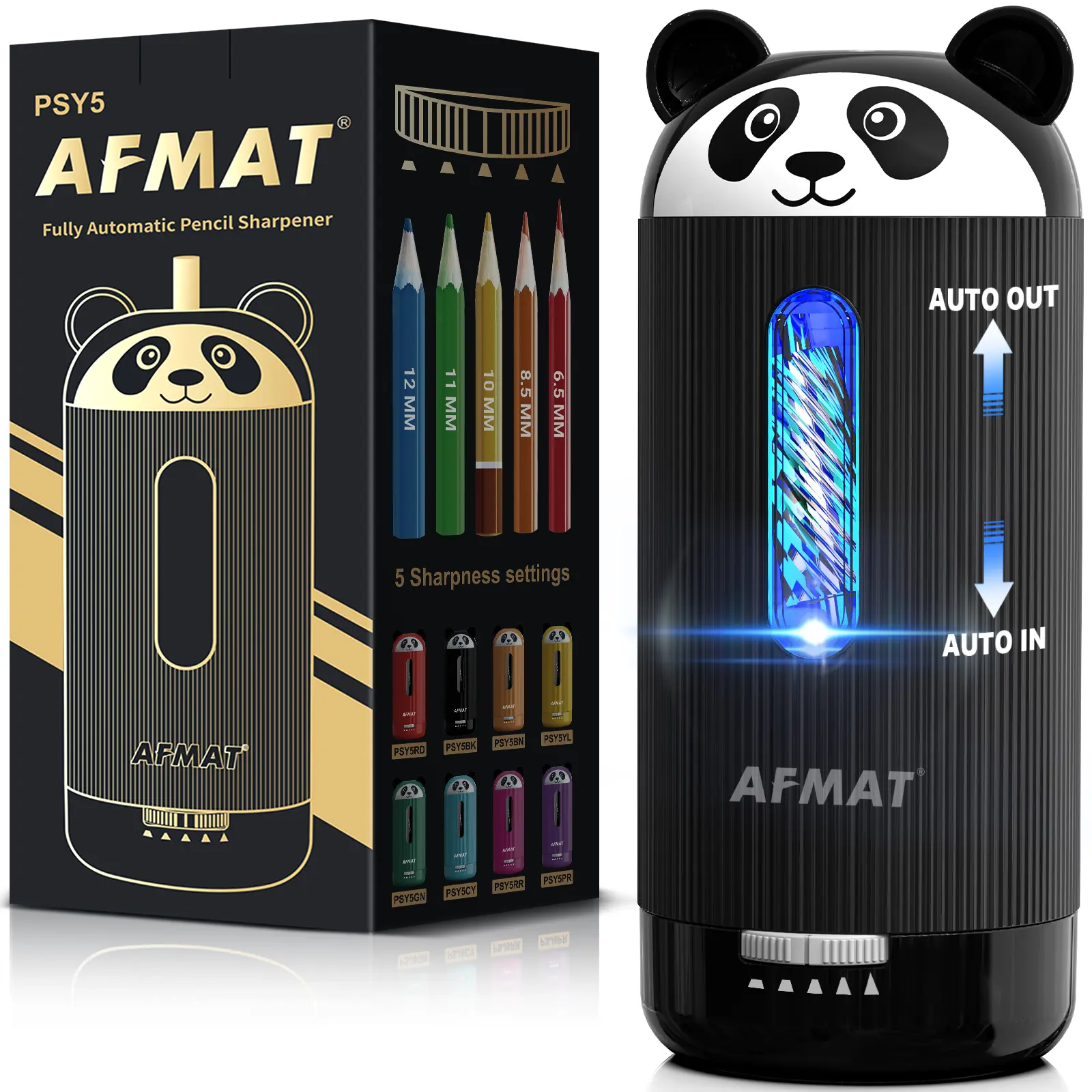AFMAT Cute Panda Design Cordless Electric Pencil Sharpener for Art Supplies, Helical Blade, 5V2A Rechargeable Auto Feed & Eject Slot, Fast Sharpening, Portable for Compact Desks, Fits Most Pencils, Black Great Gift for School & Office, Home,techvibes