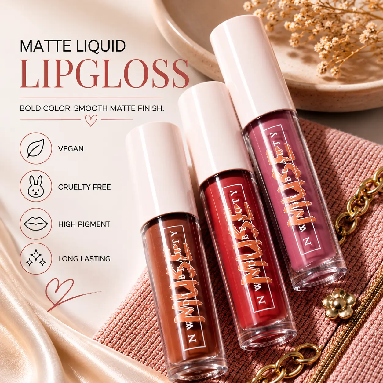 NWADI BEAUTY Matte Muse liquid Lipgloss - Smooth Finish, Glossy Finish, Ideal for Makeup Application, Model: MUSE 1