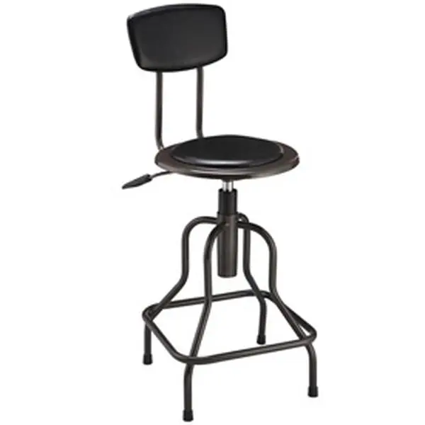 Global Industries 249018 Industrial Stool with 12-1/2"w x 7"h Backrest - Vinyl, Black, Ideal for Shops, Warehouses, 14" Diameter Seat