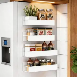 4 Pack Magnetic Spice Storage Rack Organizer for Refrigerator and Oven, Cream White Fridge Organizers and Storage