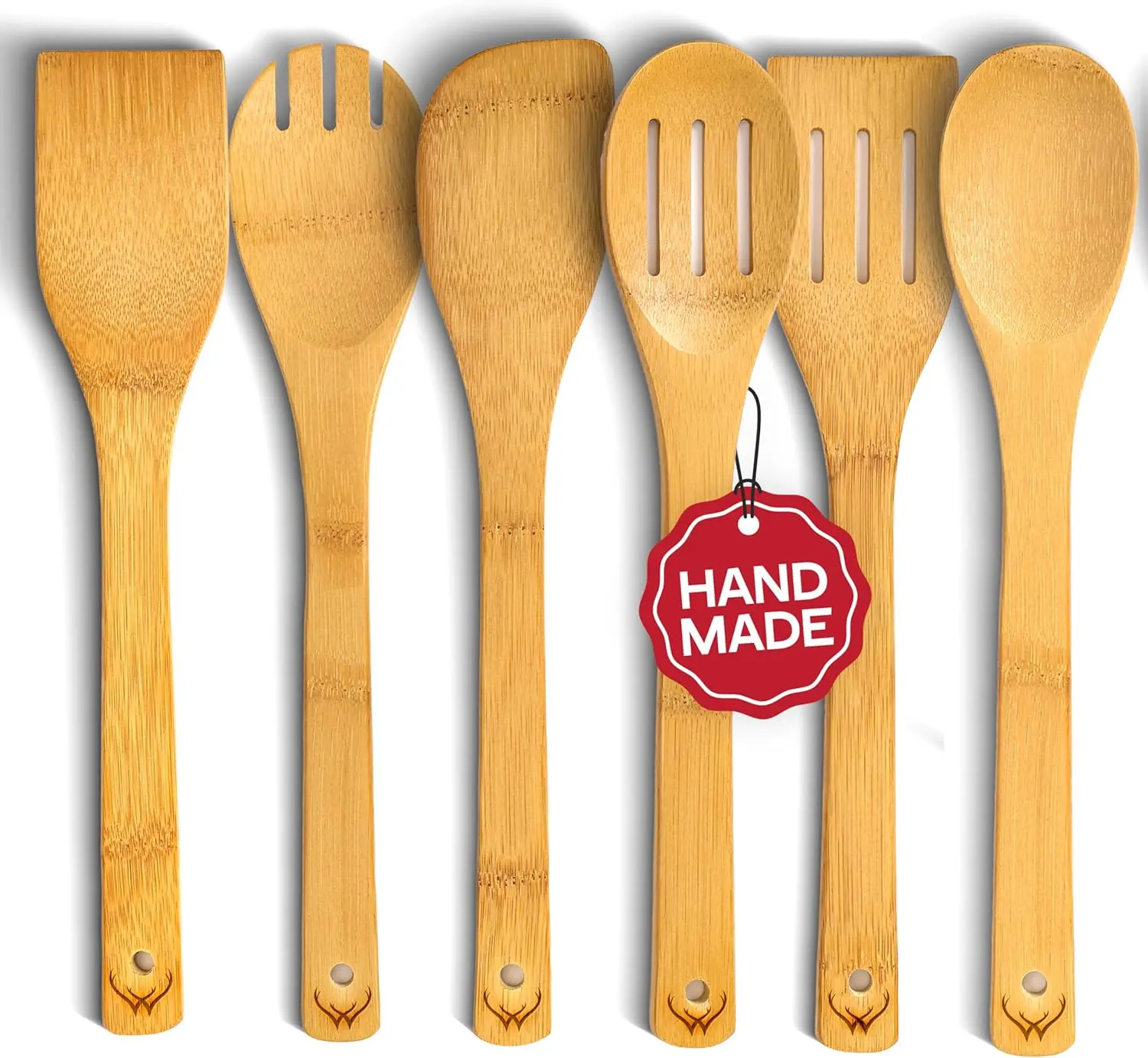 Handmade Bamboo Wooden Spoons & Spatulas 6-Piece Set Eco-Friendly Heat-Resistant Kitchen Utensils for Non-Stick Cookware