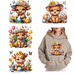 6 Easter Highland Cow DIY Transfer DTF Transfer Stickers Diy Flower Decor