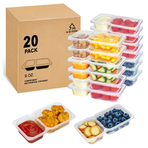 MACTANO BPA-Free Durable Plastic Meal Prep Containers - 20set Batch Prep Double Comp. PP5 Safe Reusable Bento Boxes with Lids, Kitchen Gadgets for Kid’s Lunch Packing, Fridge Organization