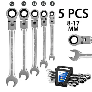 5-Piece Ratcheting Metric and SAE Wrench Set with Ratchet Action, Flexible Head Spanners, Chrome Vanadium Steel Hand Tool Kit, Ideal for Tight Spaces, Car Repair & Home DIY
