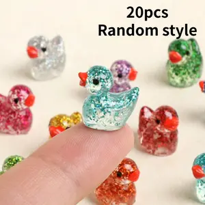 20pcs Cute Sparkling Duck Animal Miniature Moss Creative Car Desktop Ornament Keychain, Adorable Tiny Figurines for Home Decor