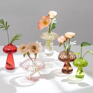 Glass Mushroom Vase , 5 count Colored Small Bud Flower Vases , Mushroom Propagation Hydroponic Vases, Funky Cottagecore Decor for  Room Kitchen Office Windowsill Decorations
