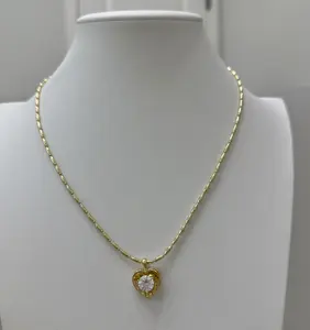 Heart Pendant Necklace 45cm with 14K Laminated Heart Charm and 14K Laminated Chain