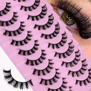 Russian Strip Lashes DD Curl False Eyelashes, Fluffy Wispy Fake Lashes Pack, 10 Pairs Russian Extensions for Natural Look