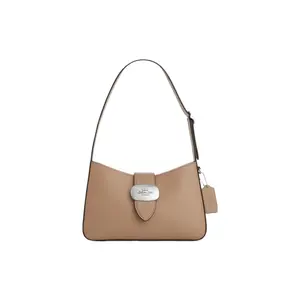 COACH Eliza 25 Medium Leather Crossbody Shoulder Bag with Oval Logo Snap and Zipper Pocket in Camel for Women