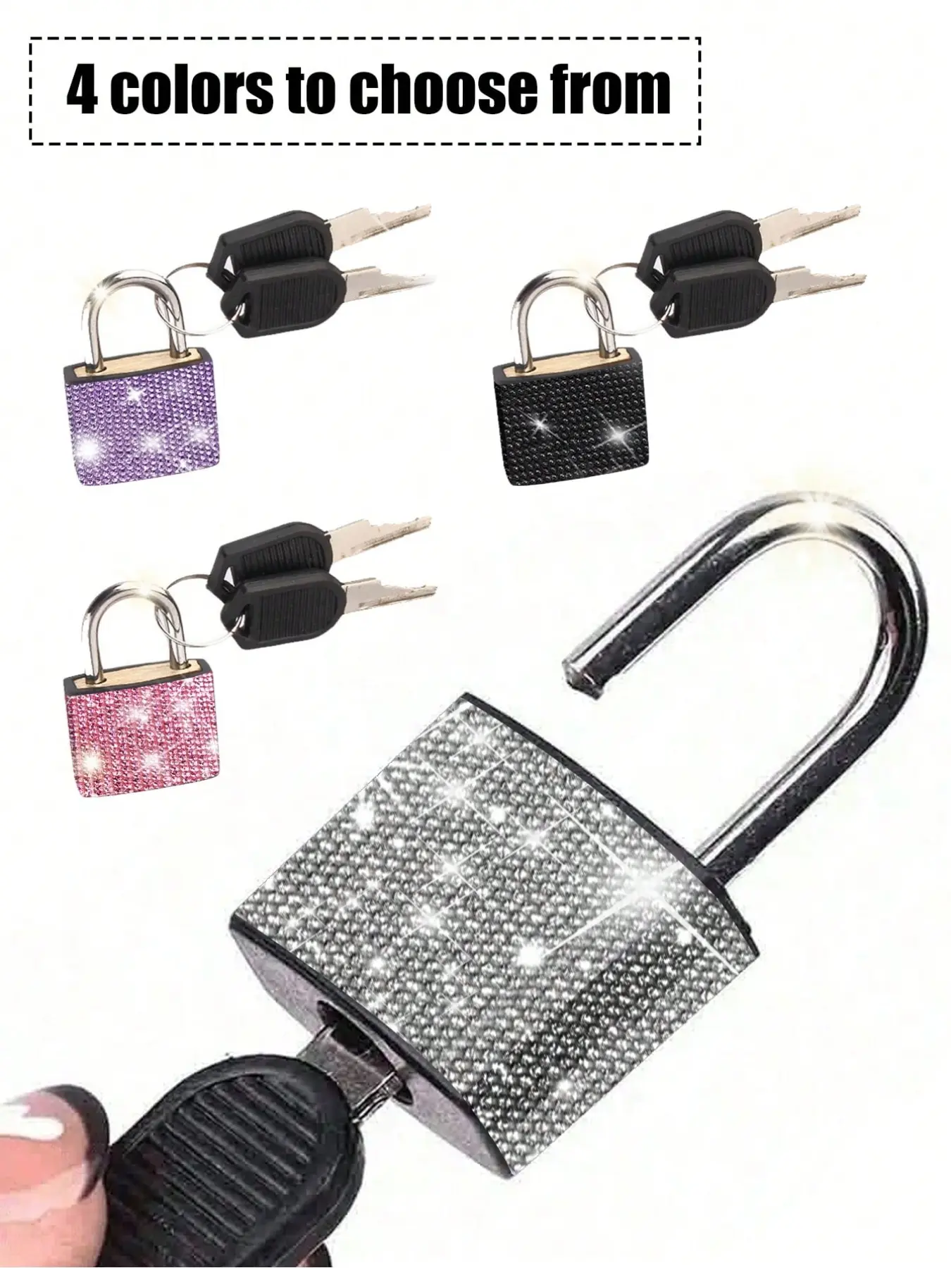 Mini Shiny Crystal Key Padlock - Metal Mini Lock, Comes with 2 Keys, No Assembly Required, Luggage Lock, Locker Lock, Small Travel Padlock, Suitcase Lock, Metal Key Padlock, Suitable for Luggage