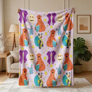 Bear Reading Cartoon Flannel Blanket, Large Size, Soft and Lightweight, Perfect for All Seasons, Ideal for Bed, Sofa, Office, Camping, Travel