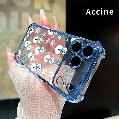 Snowman & Snowflake Symphony Pattern Shockproof Cellphone Case - Durable Casing with Strengthened 4 Corners, Soft Back Drop, Raised Edges, Sweat-Resistant Protection for iPhone 17 Pro Max,16,15 Plus,Air,14,13,12,11,E