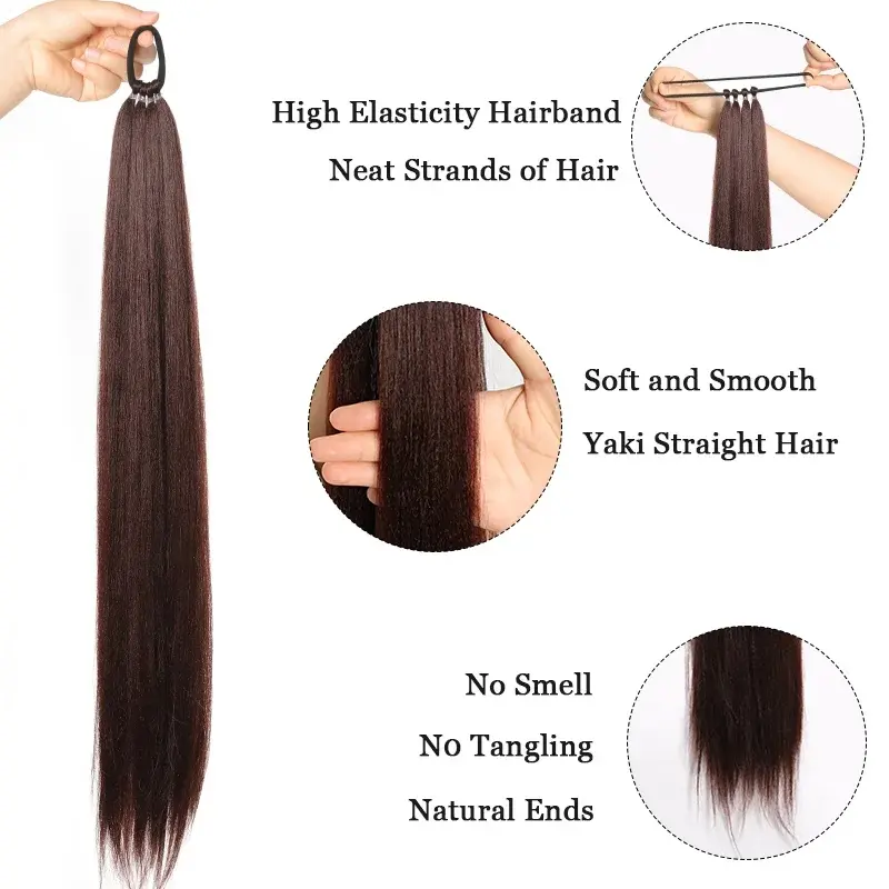 New  Synthetic 28 Inch Long Ponytail Extensions With Elastic Band Versatile DIY Braided Ponytail For Women  Black Brown