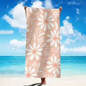 Large Floral Beach Towel Sunset Palm Tree Design Ultra Absorbent Quick Dry Beach Mat Windproof Sun Resistant for Summer Travel Camping Picnic Poolside Home Use