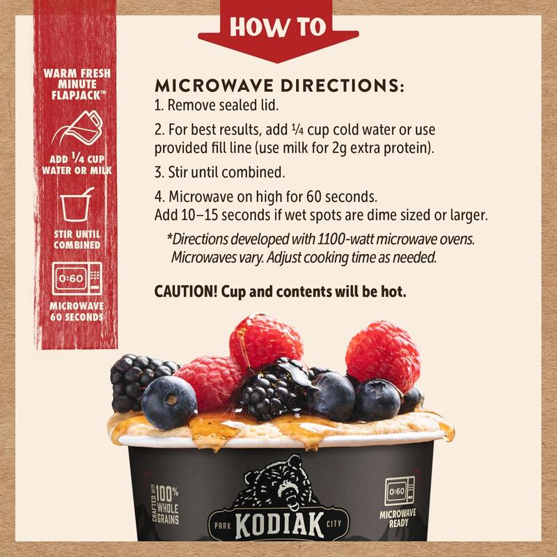 Kodiak Cakes Instant Pancake & Flapjack Cups, Buttermilk & Maple, High Protein, 100% Whole Grains, (Pack of 12)