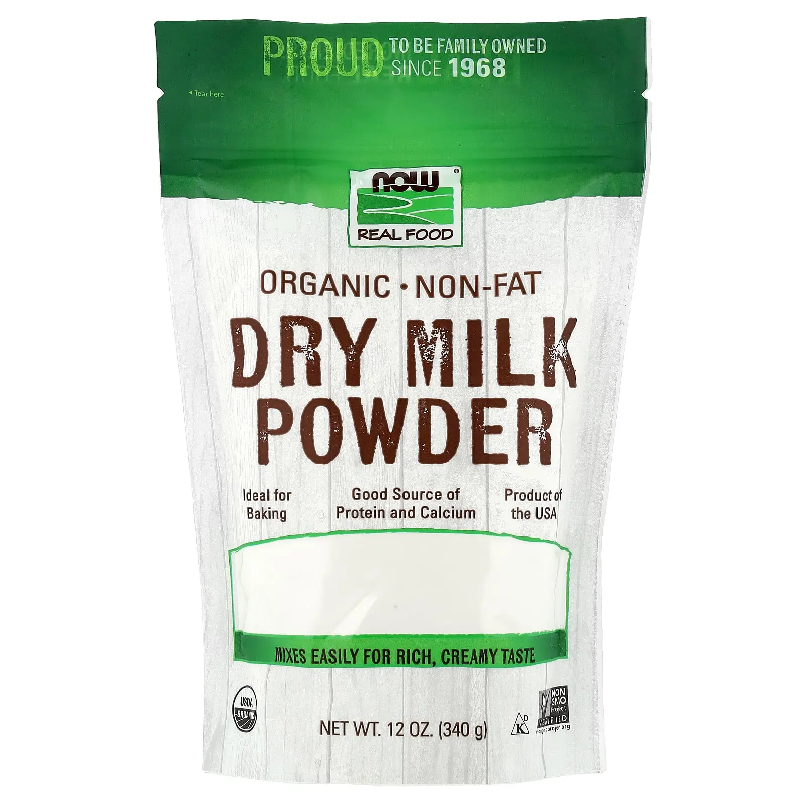 NOW Foods Real Food, Organic Non-Fat Dry Milk Powder, 12 oz (340 g)