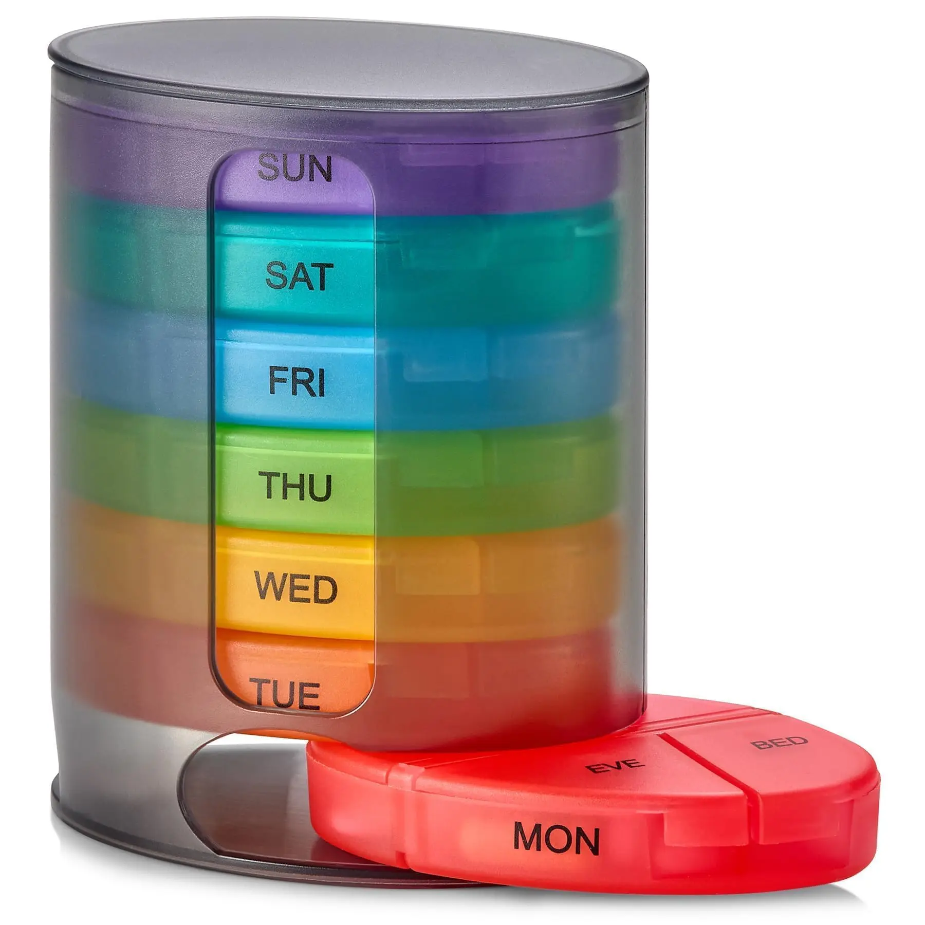 Stackable Daily Pill Organizer - 2-Pack, 4-Times-A-Day Weekly Planner, 7 Removable Trays, Convenient AM/PM Compartments for Vitamins and Supplements