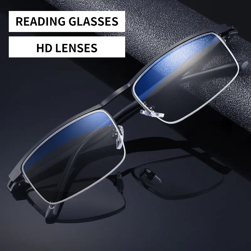 Unisex Metal Semi-Frame Progressive Multi-Focus Business Reading Glasses, 1 Pair