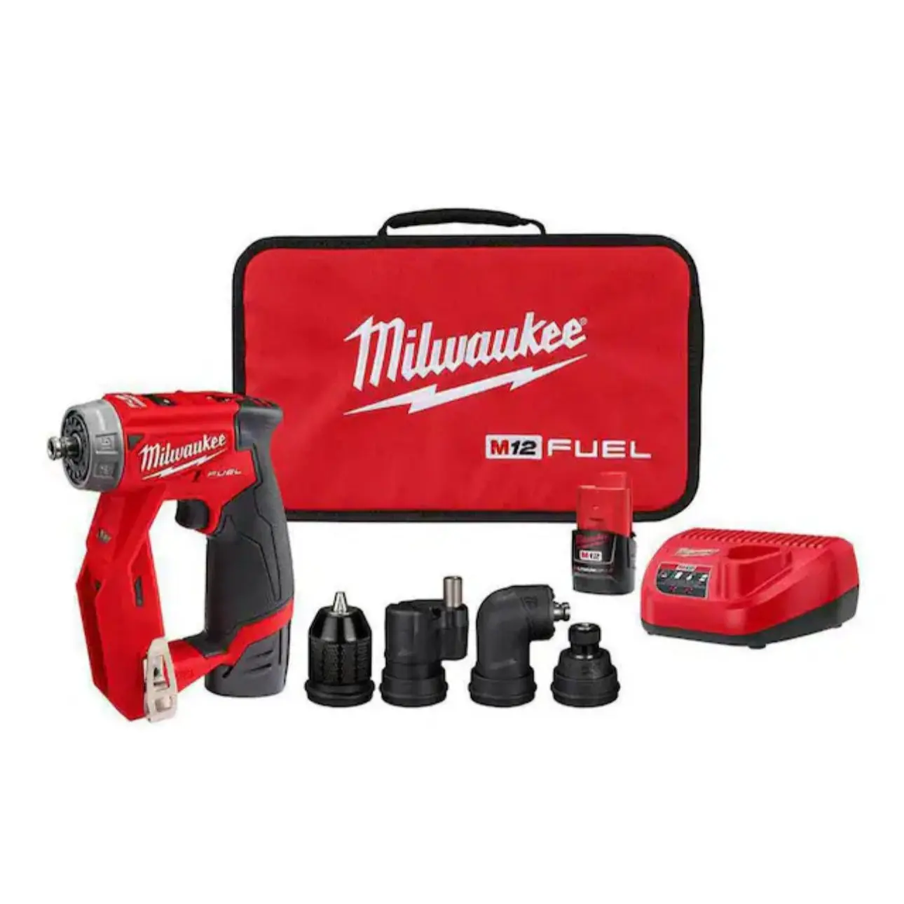 Milwaukee M12 FUEL 4-in-1 Installation 3/8" Drill/Driver Kit with 4 Tool Heads (2505-22), Rechargeable Drill Set, Tool Kit Set, Power Tools, Brushless Motor