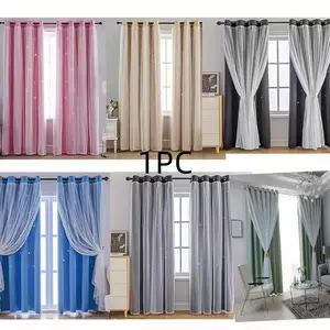 1pc Double Layer Star Cutout Curtains, Korean Style Drapes for Boys' Room, Plain Color Window Covering, Multiple Colors Available, Home Decoration Curtain