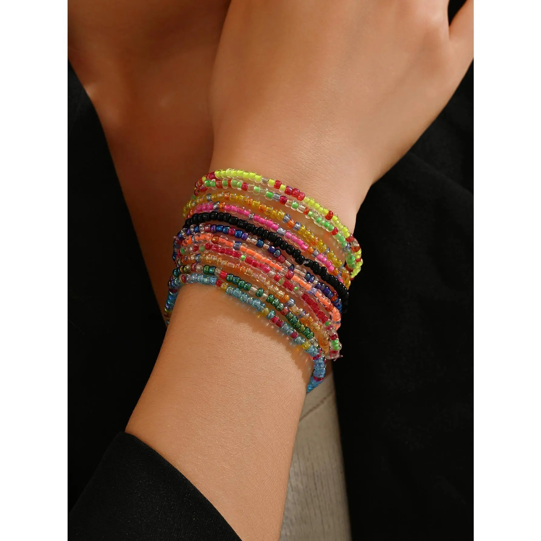 Women's Colorful Beaded Bracelet, Summer Dopamine Style Bangle, Niche Design Jewelry for Vacation and Daily Wear, Beads