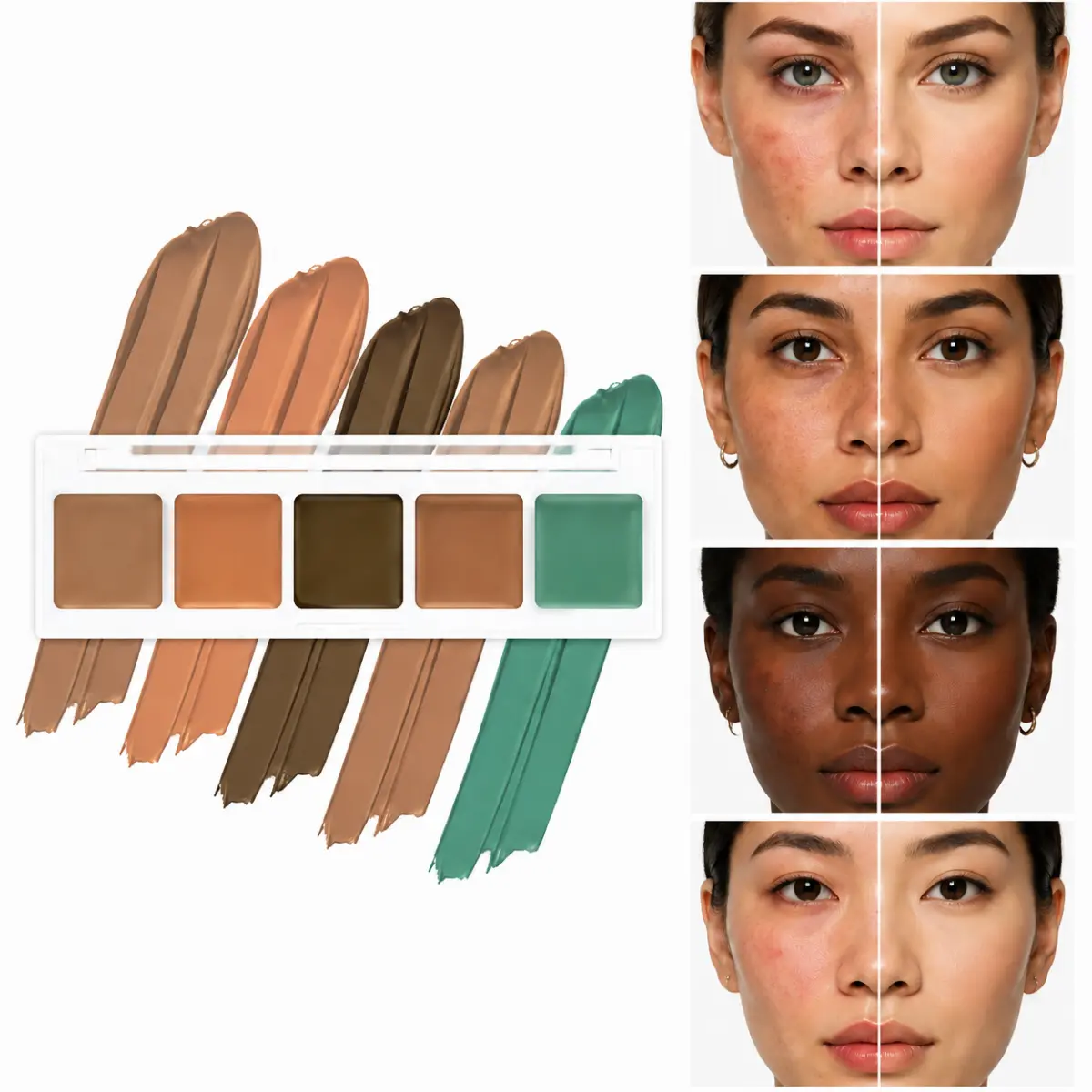 5-Color Cream Concealer Palette, Color Corrector & Contour Makeup, Multi-Use Face Concealer for Concealing, Brightening & Sculpting, Blendable Cream Makeup backtoschool