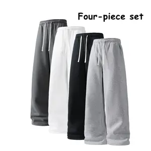 Men’s 4-Pack Wide-Leg Sweatpants, Elastic Waist with Drawstring, Casual Loose Fit, with Pockets