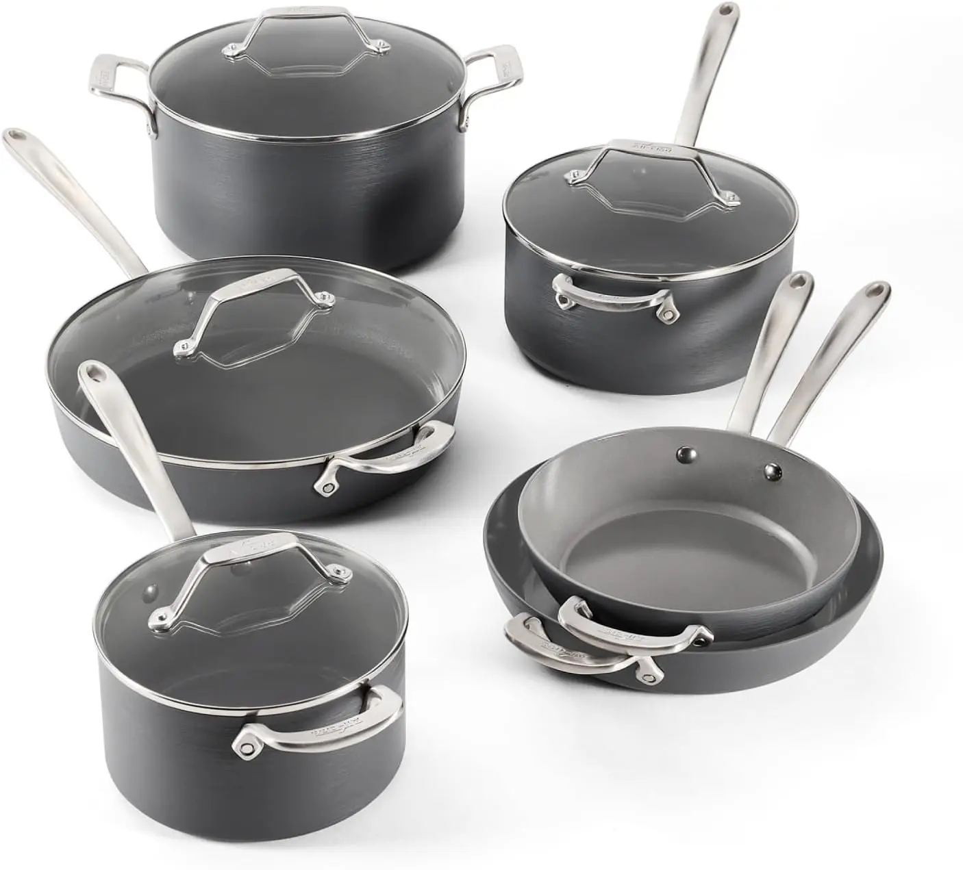 All-Clad HA1® Ceramic Nonstick, 10 Piece Cookware Set - Oven Safe up to 450° & Compatible with All Stovetops (Gas, Electric & Induction), Light Grey