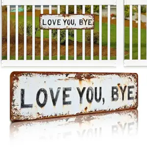 Vintage Metal Wall Plaque Set, Home Decor Products, Love Goodbye Decorative Sign, Corridor Entrance Door Plate, Rustic Aluminum Farmhouse Style Hanging Art, Rustic Farmhouse Design