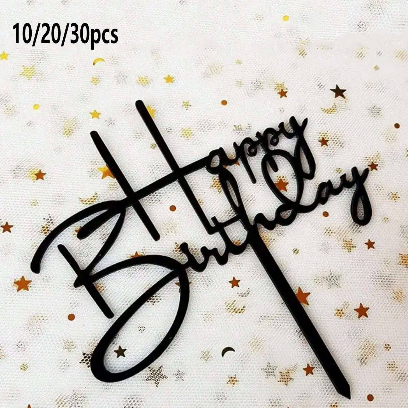 10/20/30pcs Birthday Cake Decoration Acrylic Plaques Ornaments, Birthday Cake Toppers, Cake Decorating Supplies, Modern Letter Pattern Mirror Surface, Durable Multi-Functional Party Supplies Gift, Birthday Parties