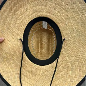 Sombreros de Palma Unisex Elastic Handmade in Mexico with Black Band and Embroidered Patch Straw Hat