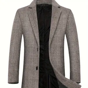 Men's Elegant Plaid Fleece Lapel Coat - Long Sleeve, Autumn-Winter Casual Retro Single-Breasted Menswear Jacket