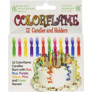 Colorflame Birthday Candles With Colored Flames - Birthday, Party, Cake Decor - 12 Candles Per Box