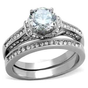 1 Carat Brilliant Cut CZ Women's Stainless Steel Engagement Ring Set