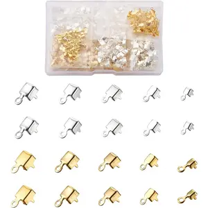 Craftdady 500pcs Cup Chain Connectors Crimp Cord Ends Tips Terminators with Loop for Iced Out Rhinestone Chain Jewelry Making, 5 Sizes & 2 Colors
