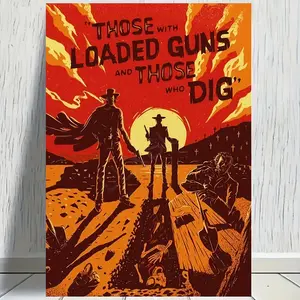 2D Flat, 1pc Frameless Vintage Western Movie Minimalist Canvas Art Poster - 'The Good, The Bad And The Ugly' Spaghetti Western Theme Wall Decor, 12x18 Inches, Ideal for Living Room & Bedroom