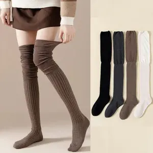 4/8Pairs Korean Style Knee Warm High Socks Thin Long Stacked Socks Women's High Solid Colour Patchwork Sexy High Elasticity Stockings