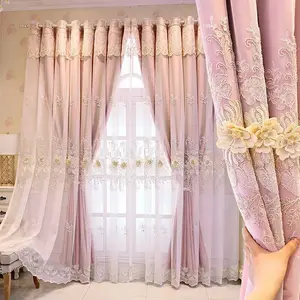 1pc French Embroidered Double Layer Curtain, Lace Ruffle + Soft Sheer Light Blocking, Ideal Home Decor for Vintage Princess Bedroom