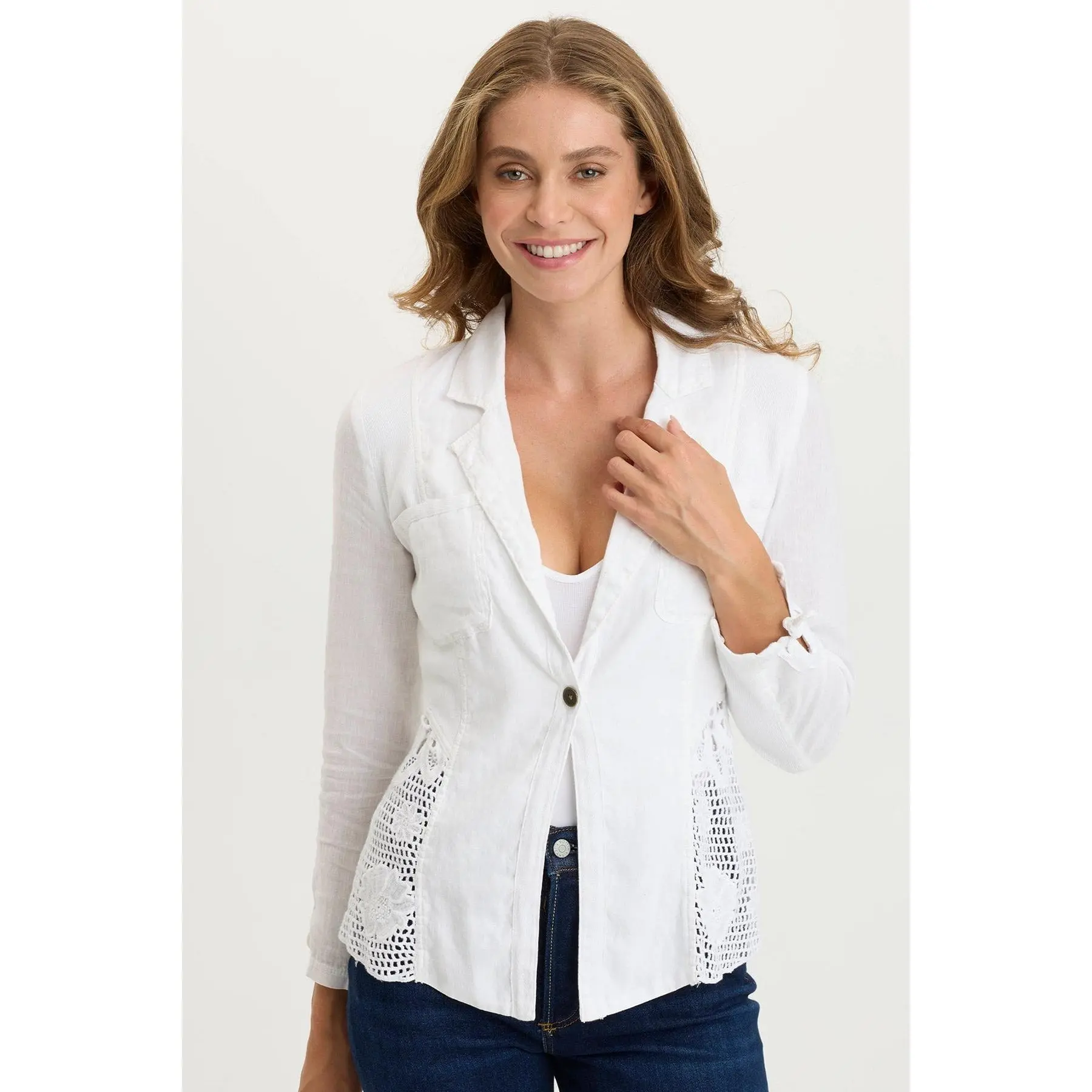 Trinket Linen/Crochet Embroidered Lightweight Jacket