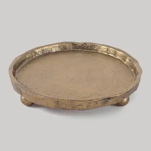 Cast Iron Pillar Candle Holder Plate, Rustic Brass Candle Tray - Round Candle Base Stand for Small Pillar Candles, Table Centerpiece &  Decor Accent