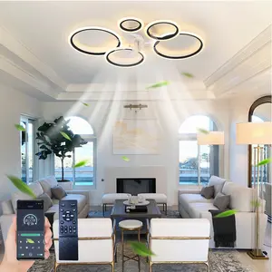 39" Modern Large Low Profile Recessed 6 Speed ​​Ceiling Fan Light Dimmable with Remote Control for Bedroom, Living Room, Dining Room (5 Circles Black)