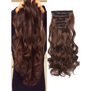Fashion 18-30 Ihes 16 Clip Black Natural Daily Long Curly Hair Extensions Seven-Piece Set For WomenFashion