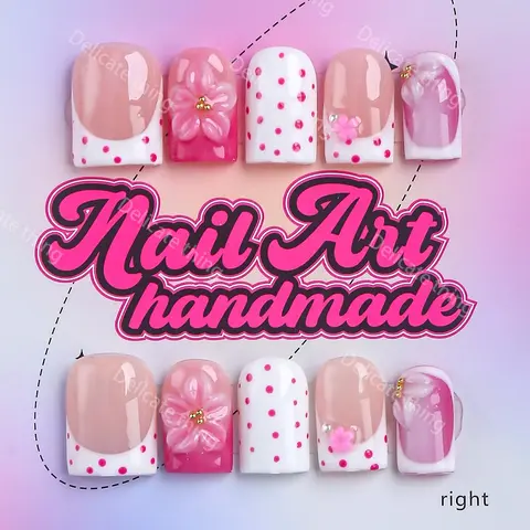 10pcs Square Y2K Press-On Nails - 100% Handmade False Nails, Fake Nails, Nail Design, 4 Sizes (XS,S,M,L), Handmade Wearable Nails, Perfect for Parties, Dates & Family Dinners! Includes Jelly Glue, Crystal Stick & Buffer