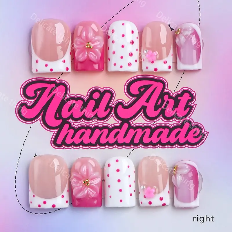 10pcs Square Y2K Press-On Nails - 100% Handmade False Nails, Fake Nails, Nail Design, 4 Sizes (XS,S,M,L), Handmade Wearable Nails, Perfect for Parties, Dates & Family Dinners! Includes Jelly Glue, Crystal Stick & Buffer
